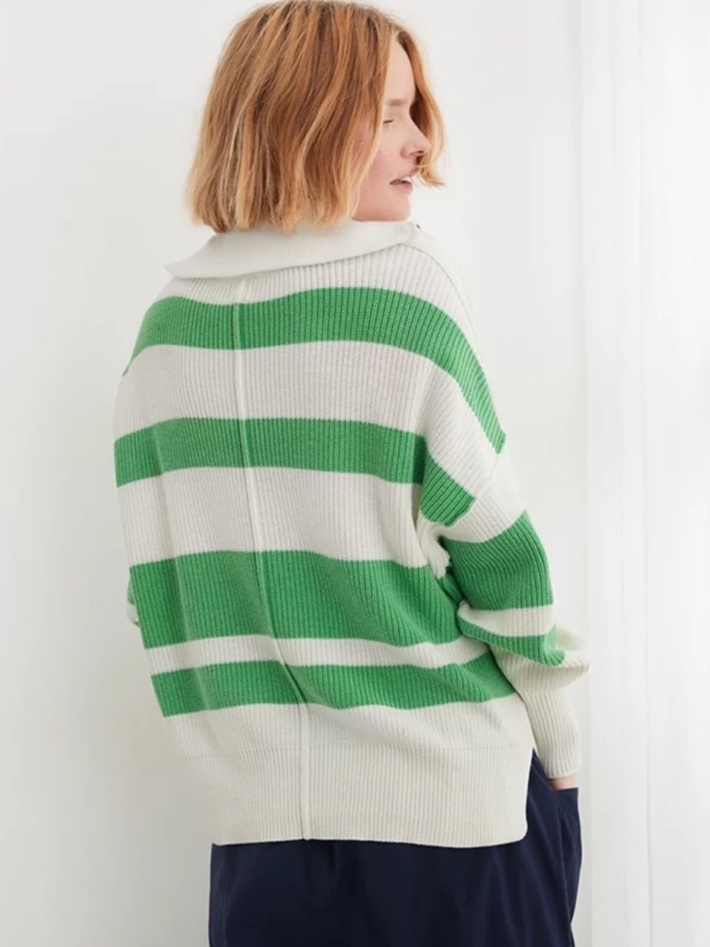 Aerie Beyond Quarter Zip Varsity Striped Polo Sweater Green Size Medium - Picture 2 of 7